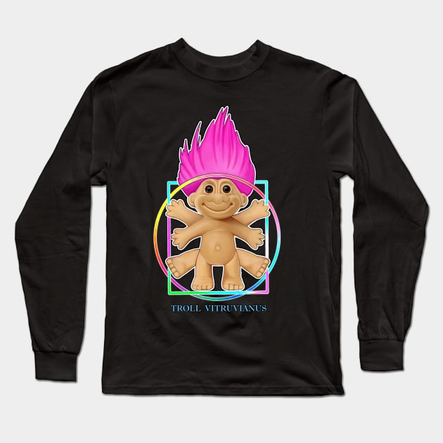 Troll vitruvanus the Vitruvianman parody troll (pink background) Long Sleeve T-Shirt by Meakm